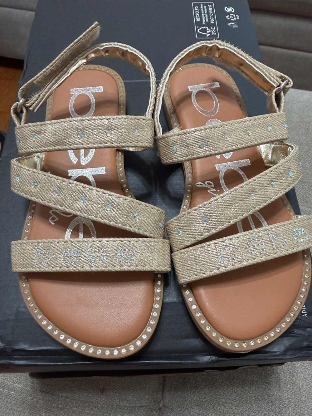 Sam Edelman Metallic Gold Strappy Sandals with Rhinestone Trim